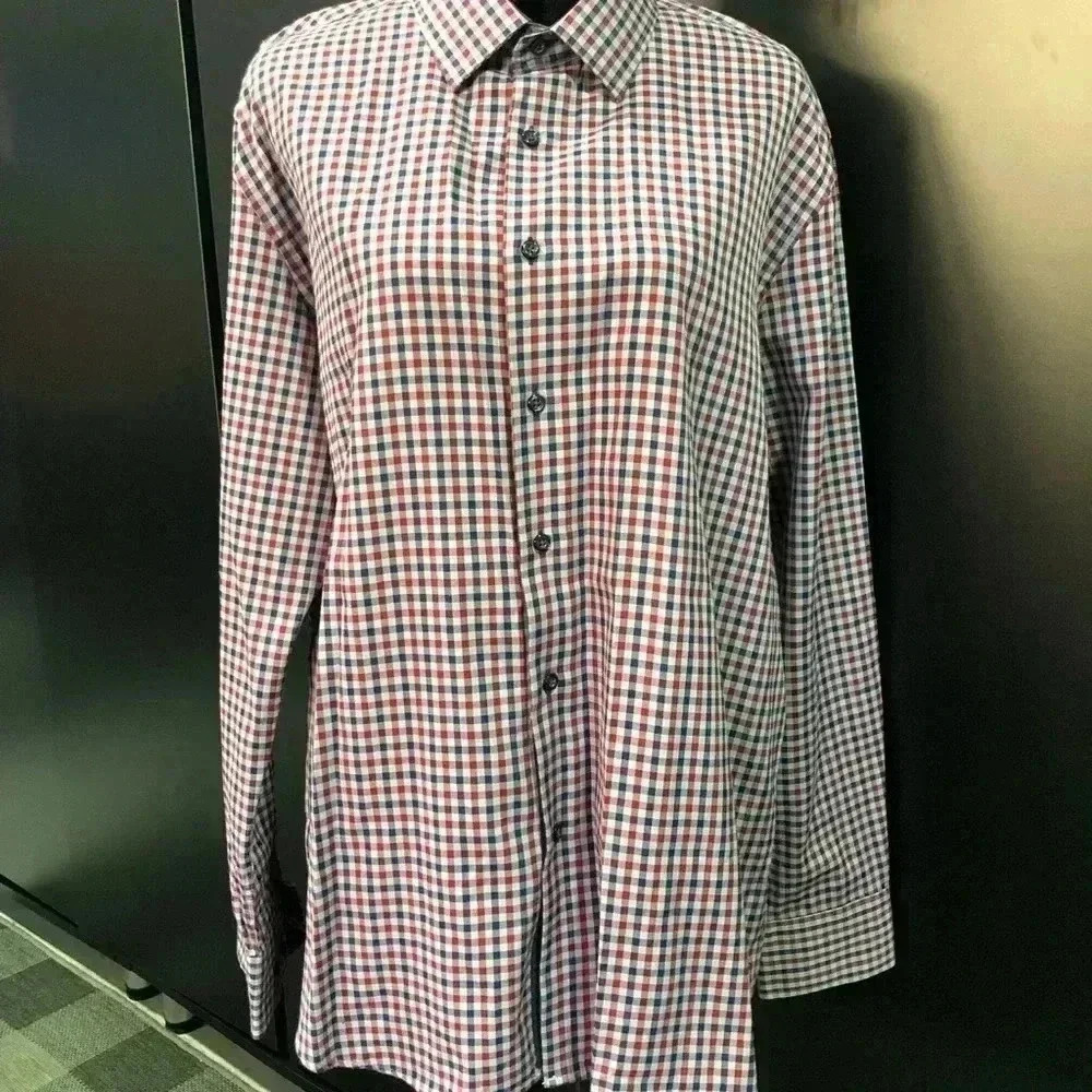 Monza by Rosso Milano tailored fit red check dress shirt button down - XL 17.5
